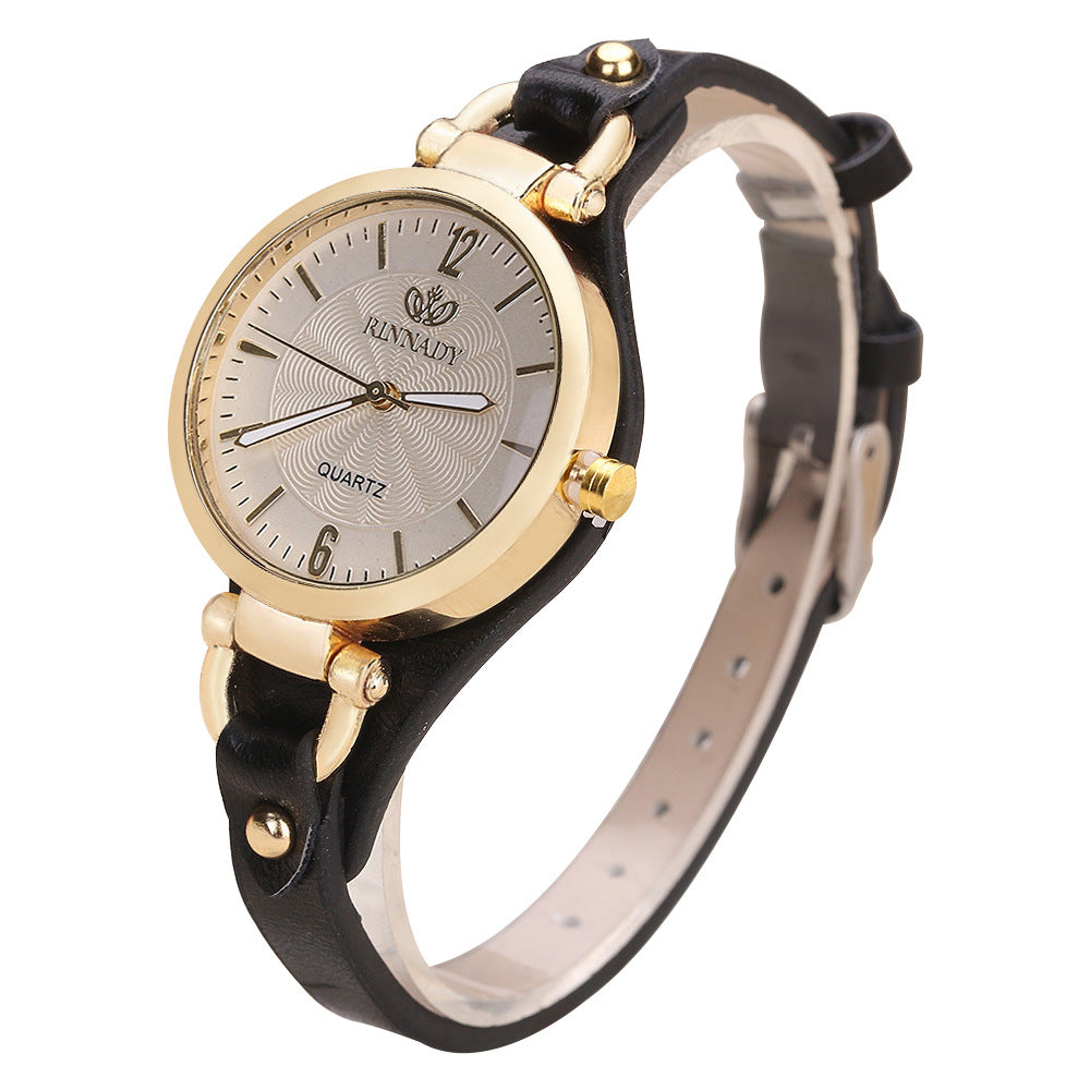 Quartz Watch Ladies Leather Fine Strap Solid Color Fashion Women's Gift Watch Women