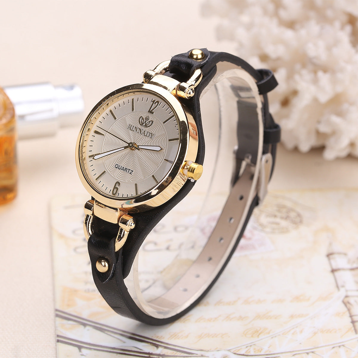 Quartz Watch Ladies Leather Fine Strap Solid Color Fashion Women's Gift Watch Women