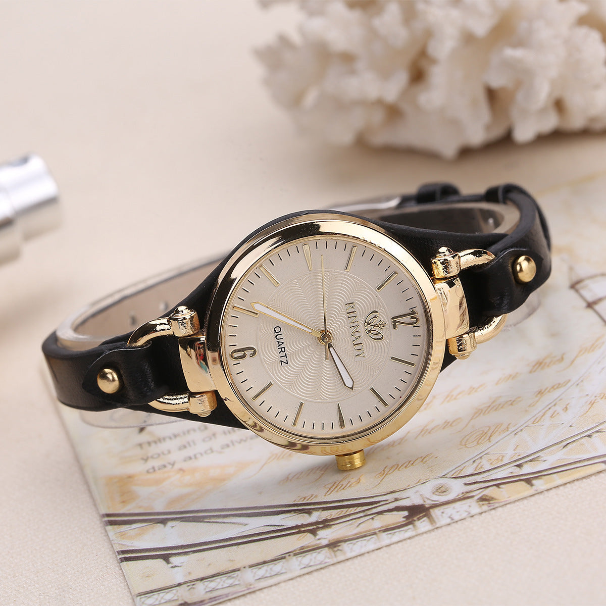 Quartz Watch Ladies Leather Fine Strap Solid Color Fashion Women's Gift Watch Women