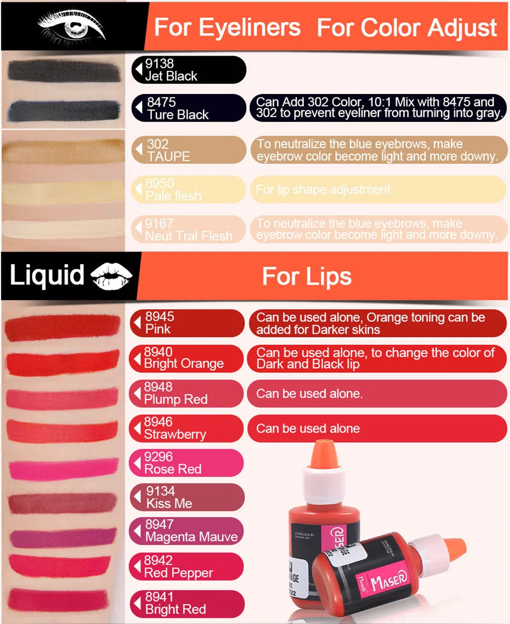 Maser Tattoo Ink Permanent Makeup Paint Machine Micro Pigments Microblading Eyebrow Lip Eyeliner Makeup Cosmetic Encre Tatouage