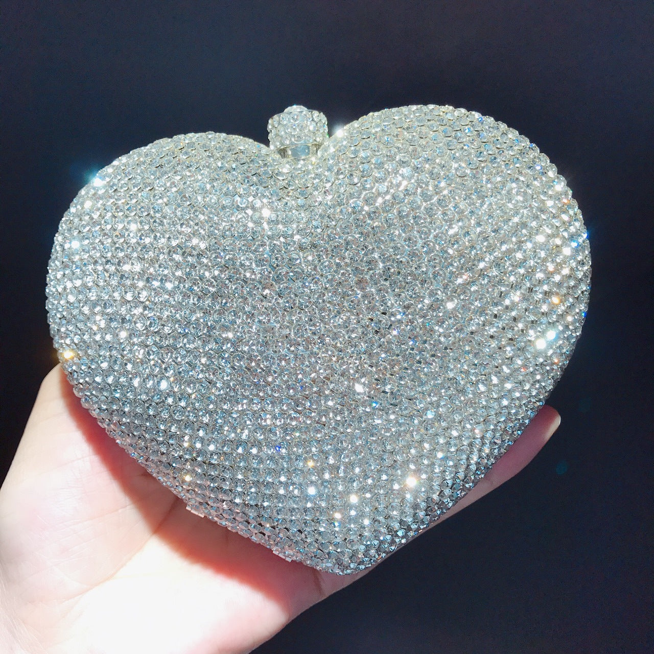 Diamond-encrusted Evening Bag European And American Solid Color Full-diamond Clutch Bag Red Dress Heart-shaped Crystal Diamond Women's Bag Chain