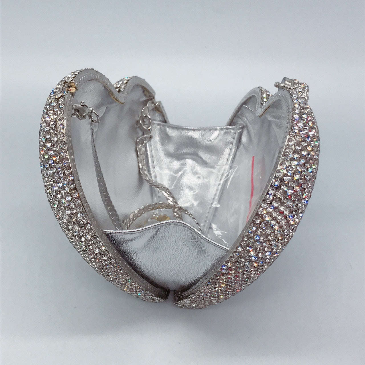 Diamond-encrusted Evening Bag European And American Solid Color Full-diamond Clutch Bag Red Dress Heart-shaped Crystal Diamond Women's Bag Chain