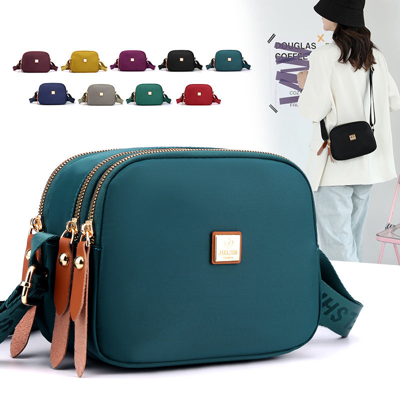 Three-layer Small Square Bag Women's 2023 New Women's Crossbody Bag Fashionable Simple Nylon Cloth Bag Multi-compartment Mobile Phone Bag