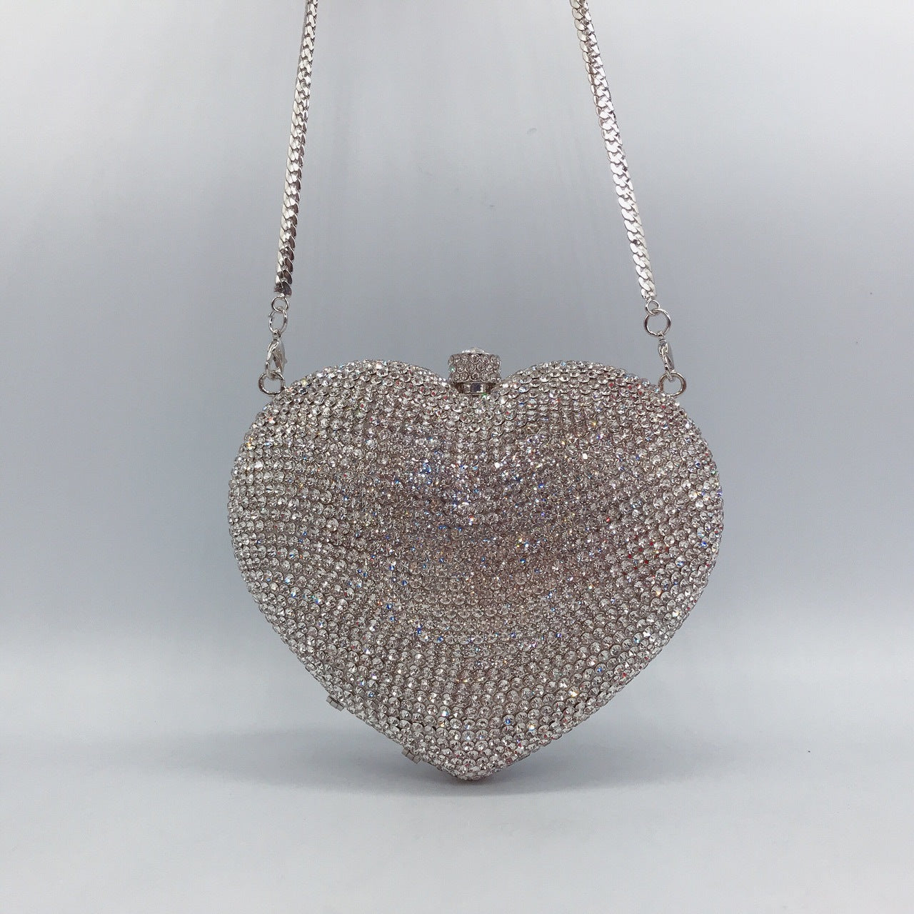 Diamond-encrusted Evening Bag European And American Solid Color Full-diamond Clutch Bag Red Dress Heart-shaped Crystal Diamond Women's Bag Chain