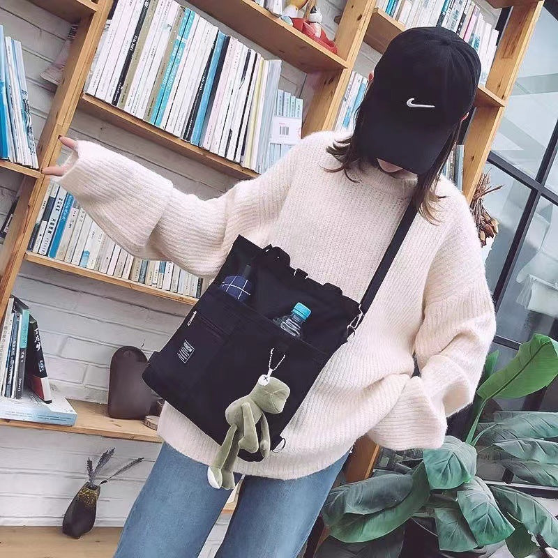 Canvas Bag Women's Crossbody Canvas Bag Niche Tote Bag Instagram Style Shoulder Bag All-match Student Tutorial Tote Bag
