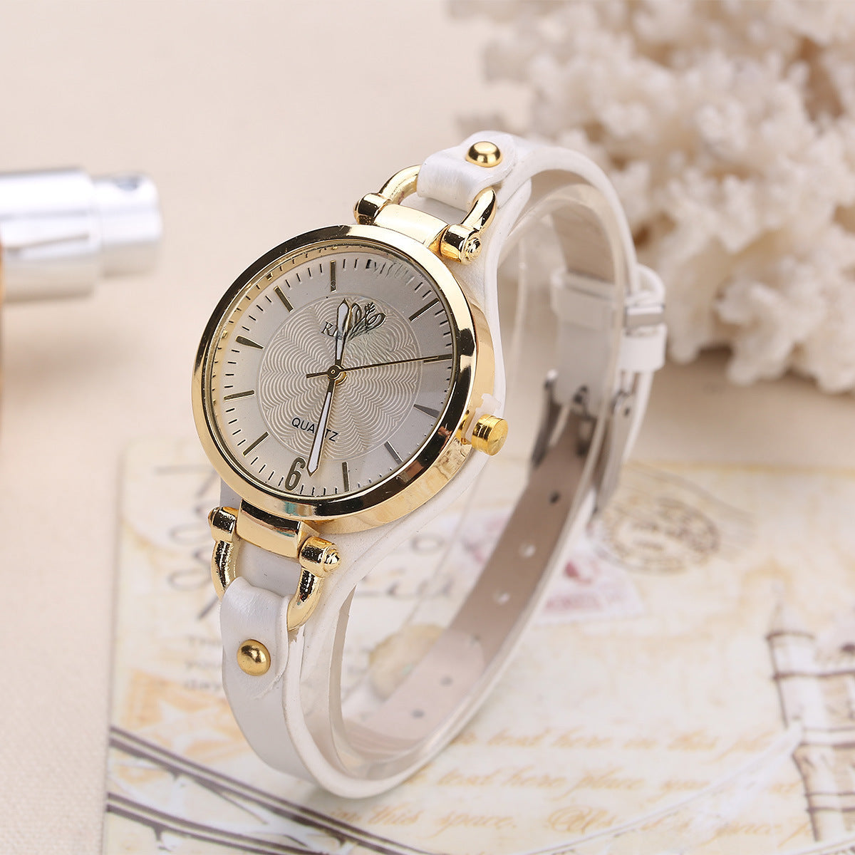 Quartz Watch Ladies Leather Fine Strap Solid Color Fashion Women's Gift Watch Women