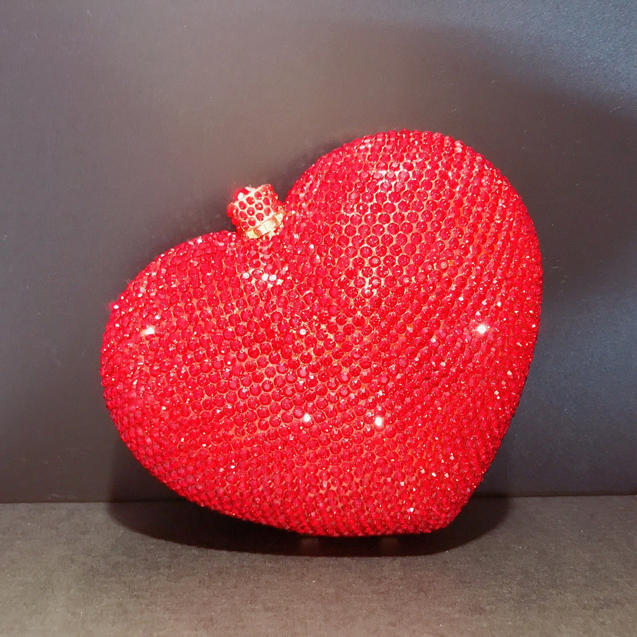 Diamond-encrusted Evening Bag European And American Solid Color Full-diamond Clutch Bag Red Dress Heart-shaped Crystal Diamond Women's Bag Chain