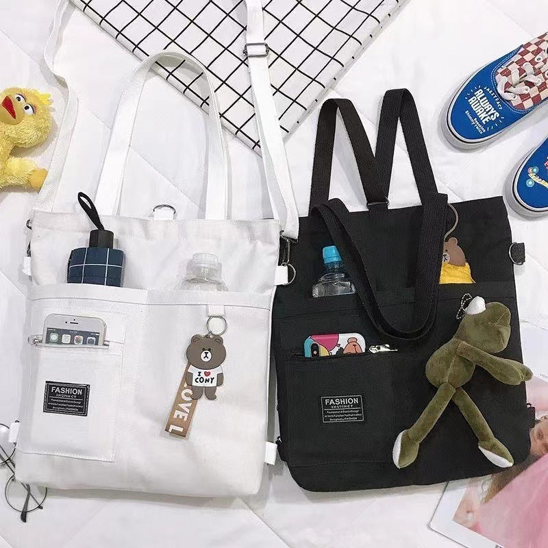 Canvas Bag Women's Crossbody Canvas Bag Niche Tote Bag Instagram Style Shoulder Bag All-match Student Tutorial Tote Bag
