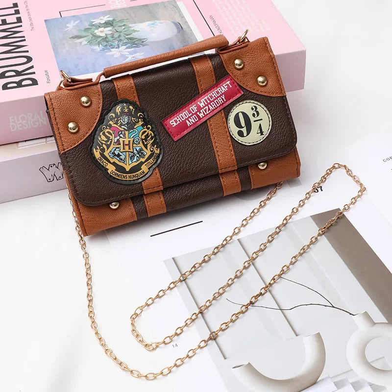 Vintage Simple Ladies Wallet Harry Potter Handbag Shoulder Chain Bag Cartoon Pattern Chinese Brand Handmade Leather Purse