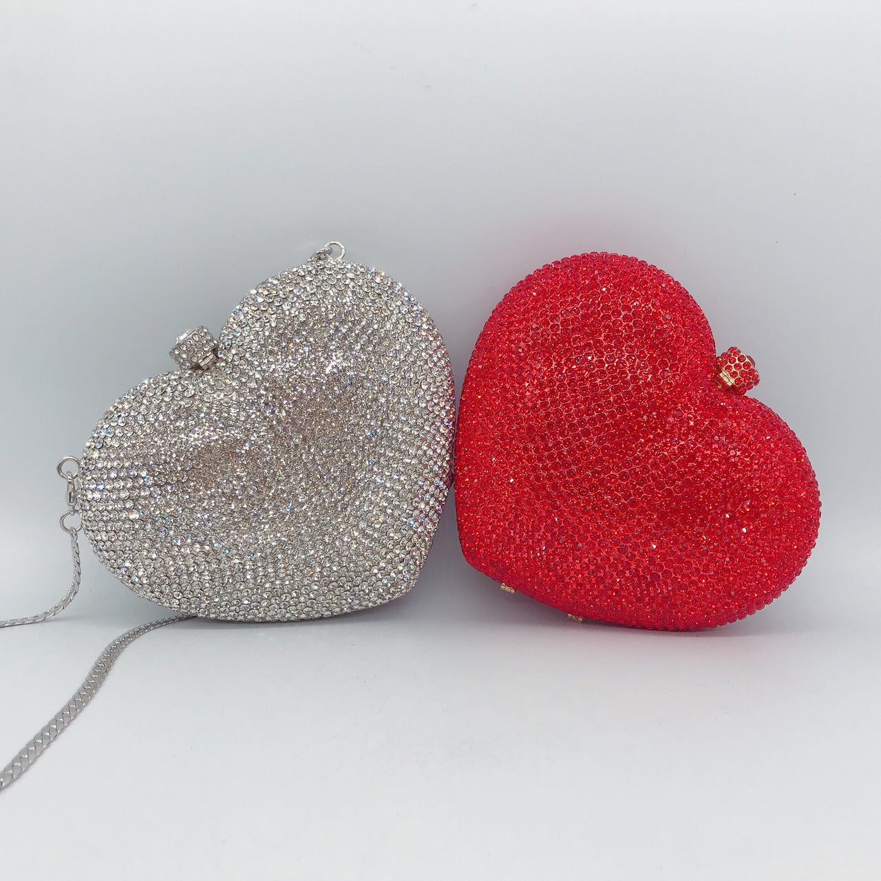 Diamond-encrusted Evening Bag European And American Solid Color Full-diamond Clutch Bag Red Dress Heart-shaped Crystal Diamond Women's Bag Chain
