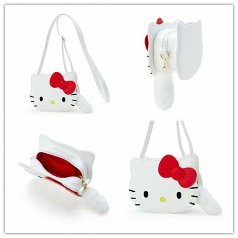 Cute Girl's New Small White Kt Plush Pull Head Head Type Crossbody Bag Crossbody Bag Cartoon Shape Shoulder Bag