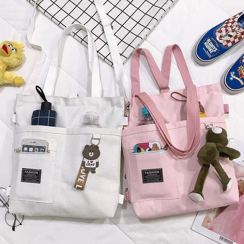 Canvas Bag Women's Crossbody Canvas Bag Niche Tote Bag Instagram Style Shoulder Bag All-match Student Tutorial Tote Bag