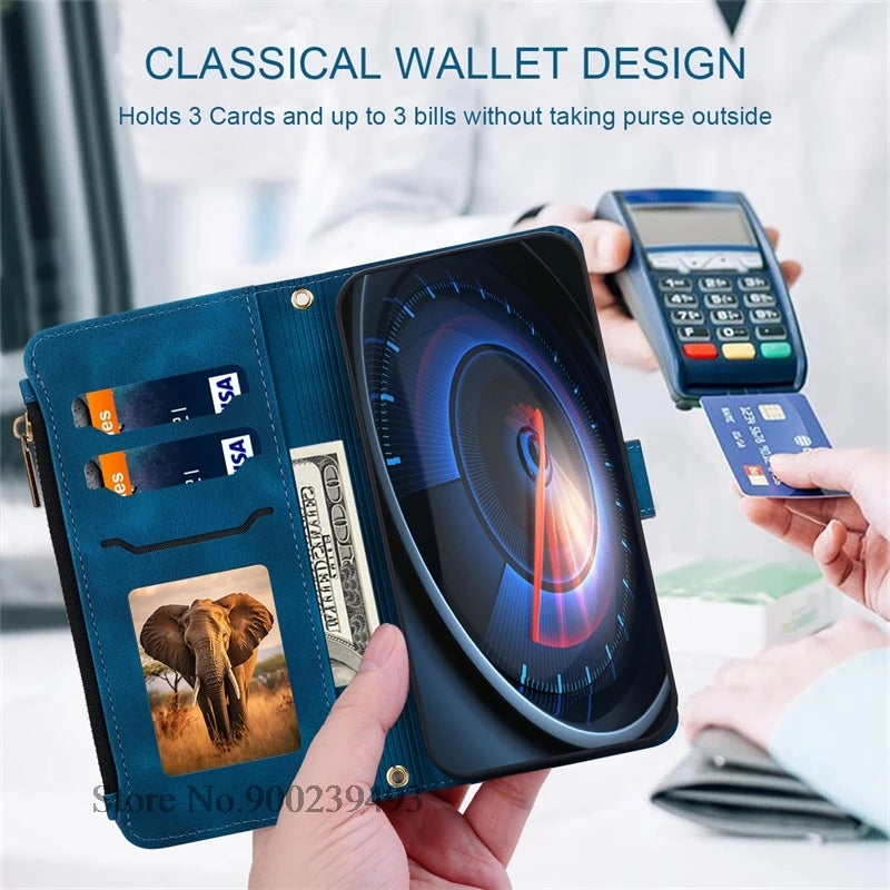Zipper Wallet Case For Samsung Galaxy A11 A21S A01 A03 Core A23 5G A02 A02s A03s A04 A04e A04s A05 A05s Case Leather Flip Cover