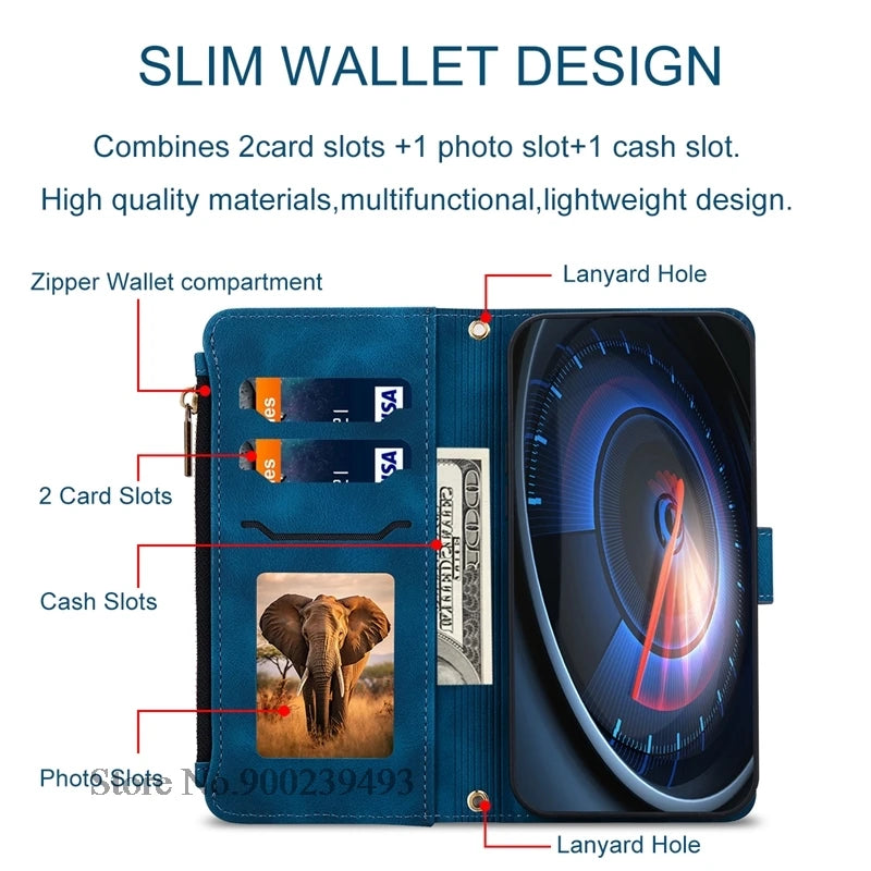 Zipper Wallet Case For Samsung Galaxy A11 A21S A01 A03 Core A23 5G A02 A02s A03s A04 A04e A04s A05 A05s Case Leather Flip Cover
