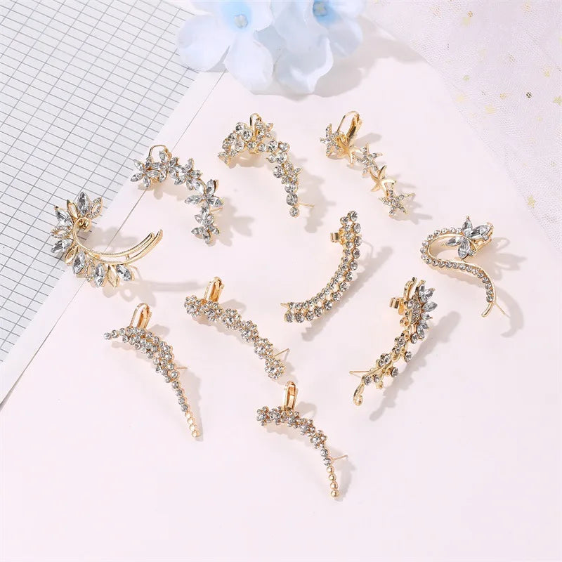 New Fashion Creative Crystal Rhinestone Stud Earrings For Women Wrap Ear Cuff Clip Earrings Girl Trendy Jewelry