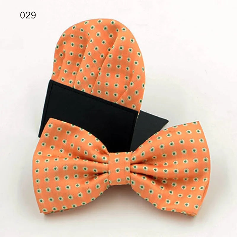 Floral Cotton Bow Tie Set Paper Pocket Square Classic Handkerchief Bowknot for Men Wedding Accessories
