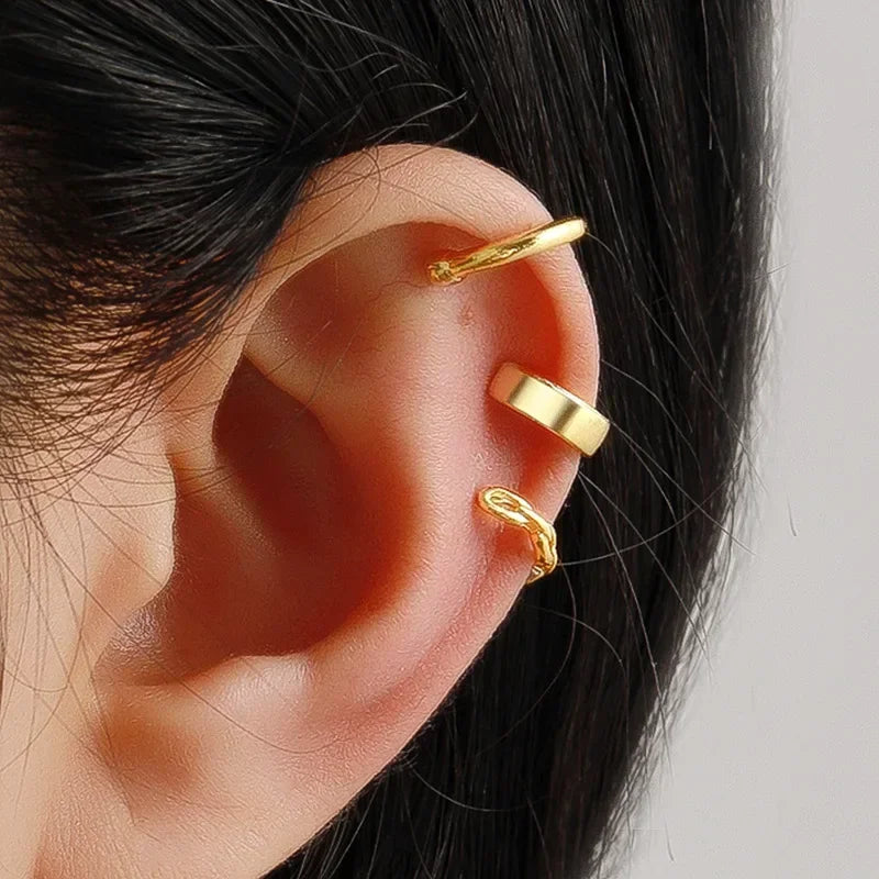 Fashion Gold Silver Color Leaves Clip Earrings for Women Men Creative Simple C Ear Cuff Non-Piercing Ear Clip Set Trendy Jewelry