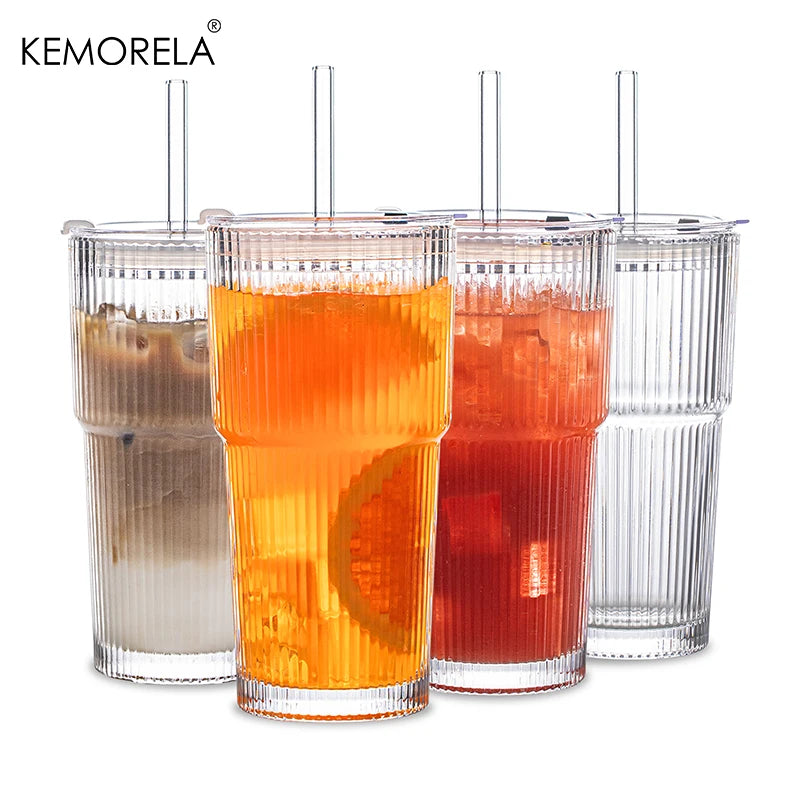 600ML Stripe Glass Coffee Cup