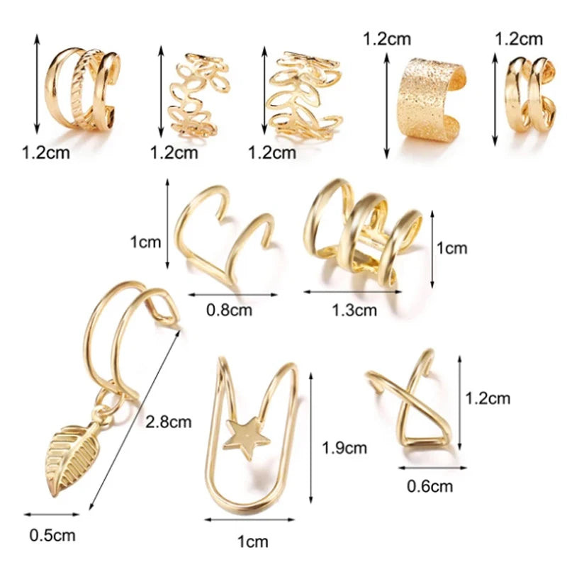 Fashion Gold Silver Color Leaves Clip Earrings for Women Men Creative Simple C Ear Cuff Non-Piercing Ear Clip Set Trendy Jewelry