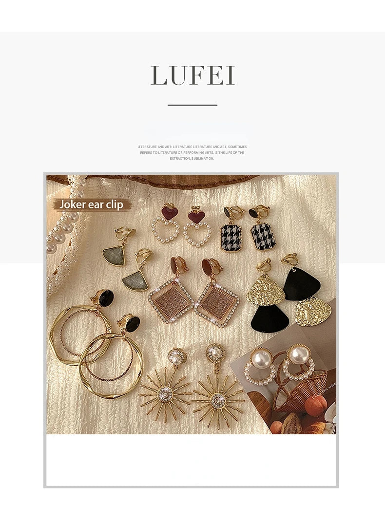 Simple Female Ear Clip Without Ear Hole Retro and Versatile Temperament Advanced Sense Minority Design Sense Pearl Earrings