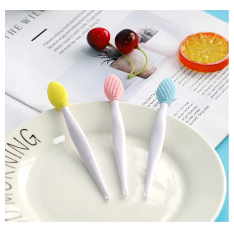 Skin Care Lip Exfoliating Facial Cleansing Face Scrub Nose Clean Brush Blackhead Remove Silicone Double-Sided Skin Care Tool