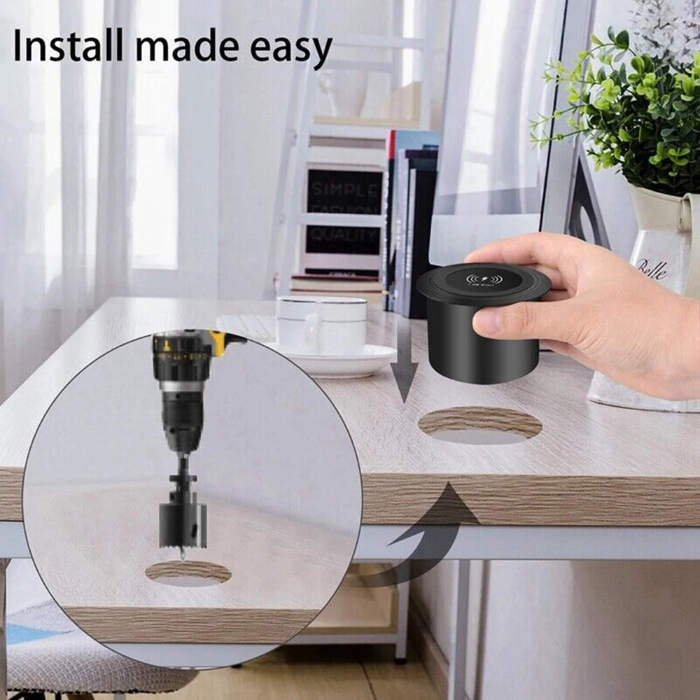 30W Wireless Charger Embedded Desktop Fast Wireless Charging For iPhone/Samsung/Huawei/Xiaomi Mobile Phone Dual USB