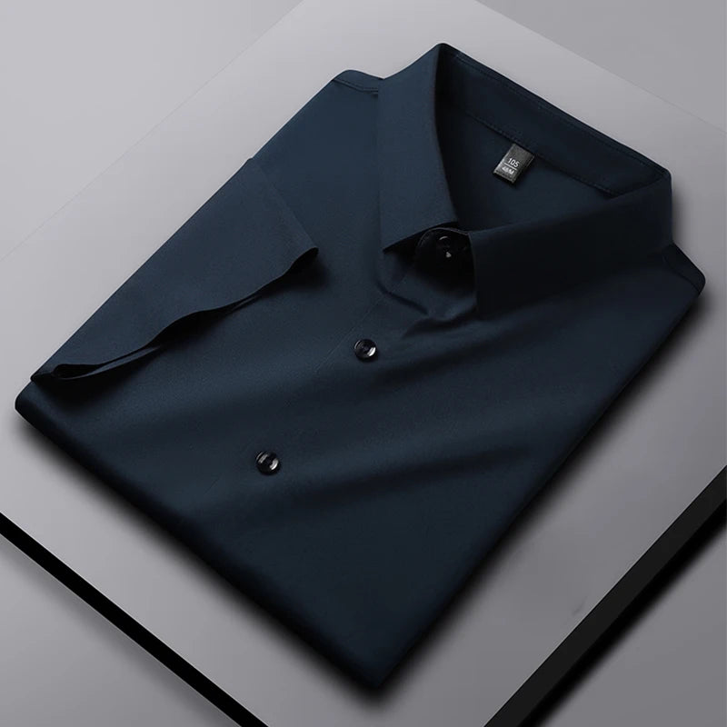 New Men's Business Casual Short Sleeved Solid Color Shirt Wrinkle Resistant Wrinkle Free Comfortable All Season Versatile Top