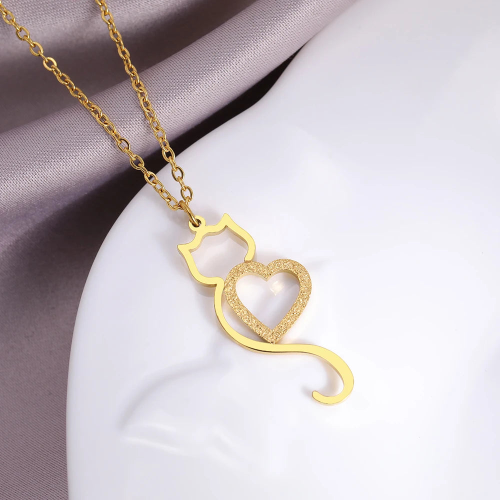 Stainless Steel Necklaces Trending Products Heart Cat Pendant Cute Choker Trendy Fine Chain Charms Necklace For Women Jewelry