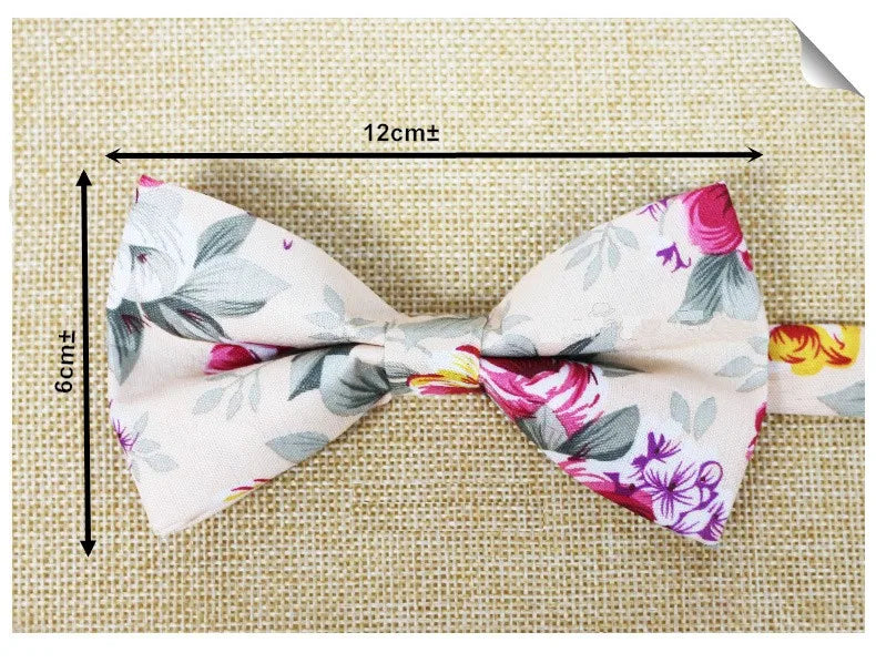 Floral Cotton Bow Tie Set Paper Pocket Square Classic Handkerchief Bowknot for Men Wedding Accessories