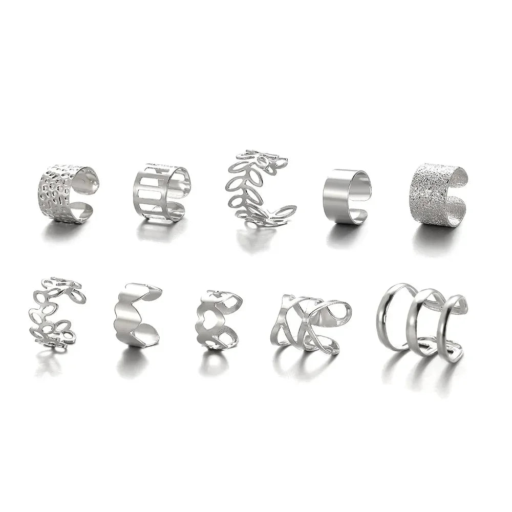 Fashion Gold Silver Color Leaves Clip Earrings for Women Men Creative Simple C Ear Cuff Non-Piercing Ear Clip Set Trendy Jewelry