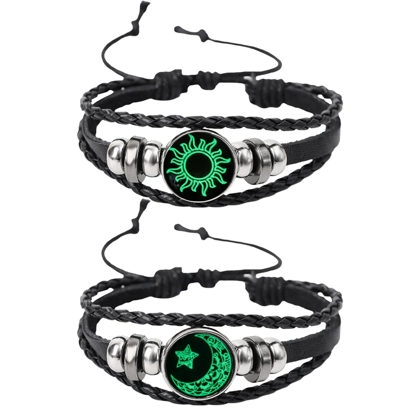 1/2Pcs Sun Moon Bracelet Luminous Adjustable Black Braided Romantic Bracelets for Friend Girlfriend Friendship Birthday Gifts