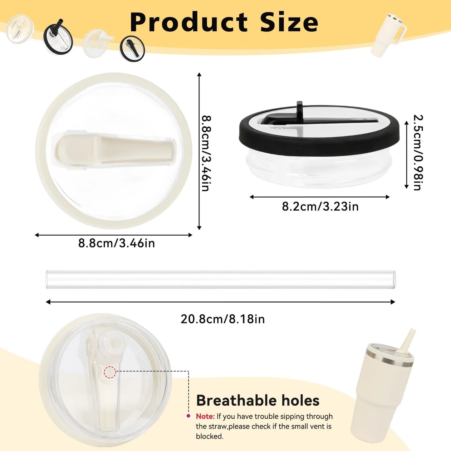 Reusable Tumbler Lid with Straw, Dust - proof Tumbler Lid, Replaceable Flip - Straw Lid Accessory for Stanley 30 - oz Mug