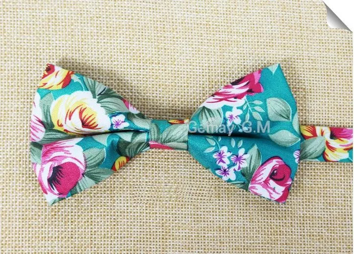 Floral Cotton Bow Tie Set Paper Pocket Square Classic Handkerchief Bowknot for Men Wedding Accessories