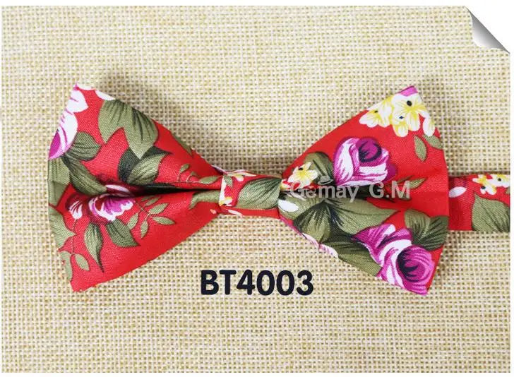 Floral Cotton Bow Tie Set Paper Pocket Square Classic Handkerchief Bowknot for Men Wedding Accessories