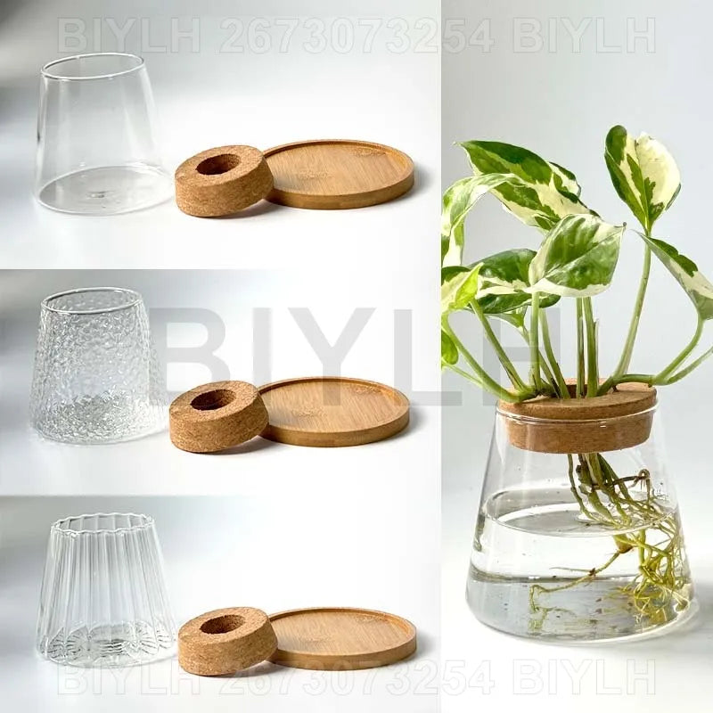 2/1Pcs Transparent Small Vase For Home Decoration Hydroponic Plants Glass Flower Pots Garden Decor With Base Tray Plant Pots