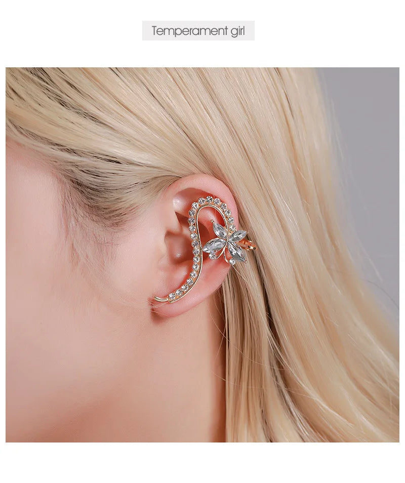 New Fashion Creative Crystal Rhinestone Stud Earrings For Women Wrap Ear Cuff Clip Earrings Girl Trendy Jewelry