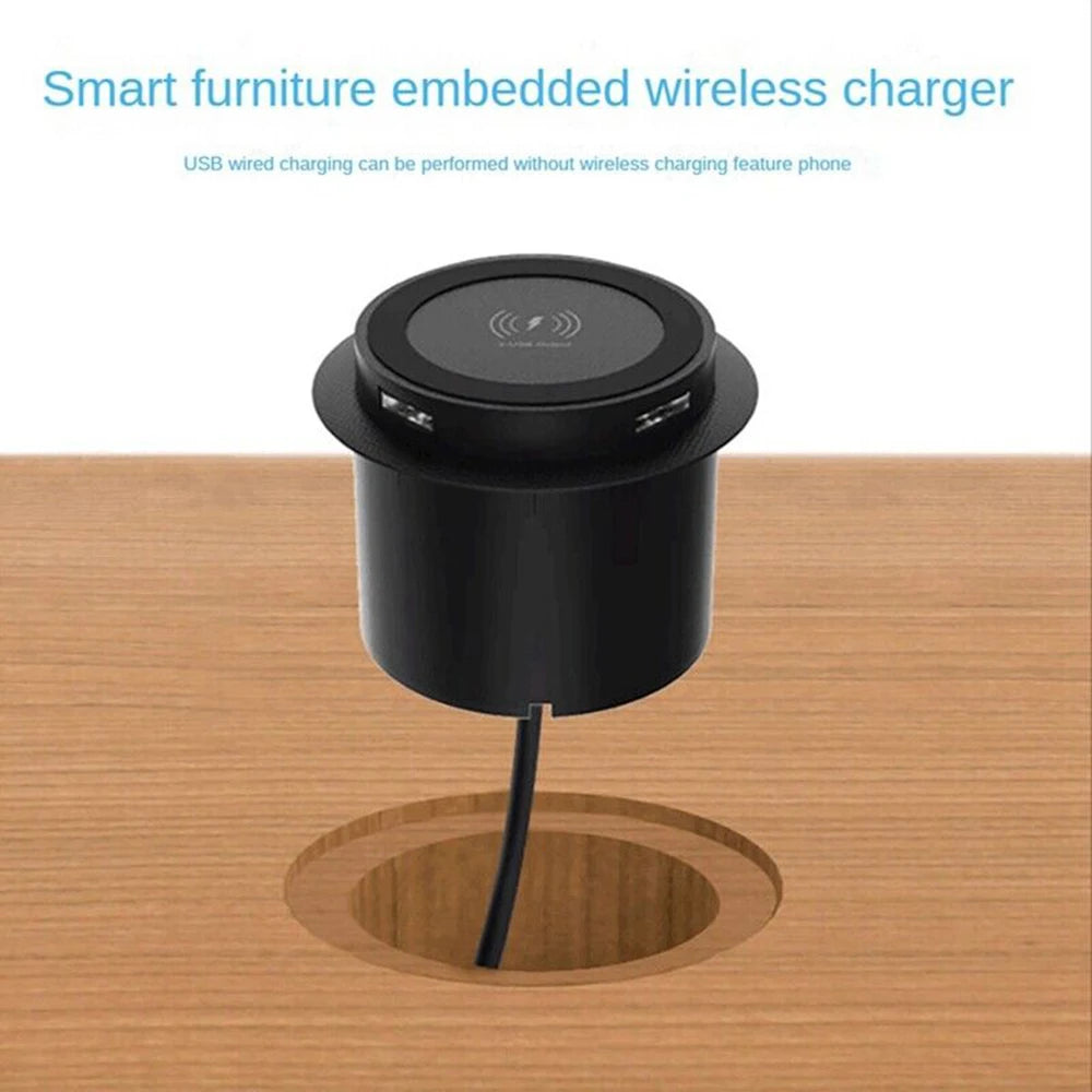30W Wireless Charger Embedded Desktop Fast Wireless Charging For iPhone/Samsung/Huawei/Xiaomi Mobile Phone Dual USB