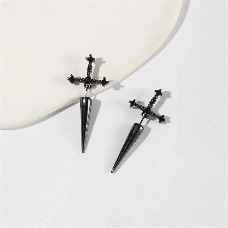New Gothic Kinitial Sword Earrings Vintage Cool Punk Crystal Ear Jacket Goth Dagger Earrings Jewelry Gift For Women