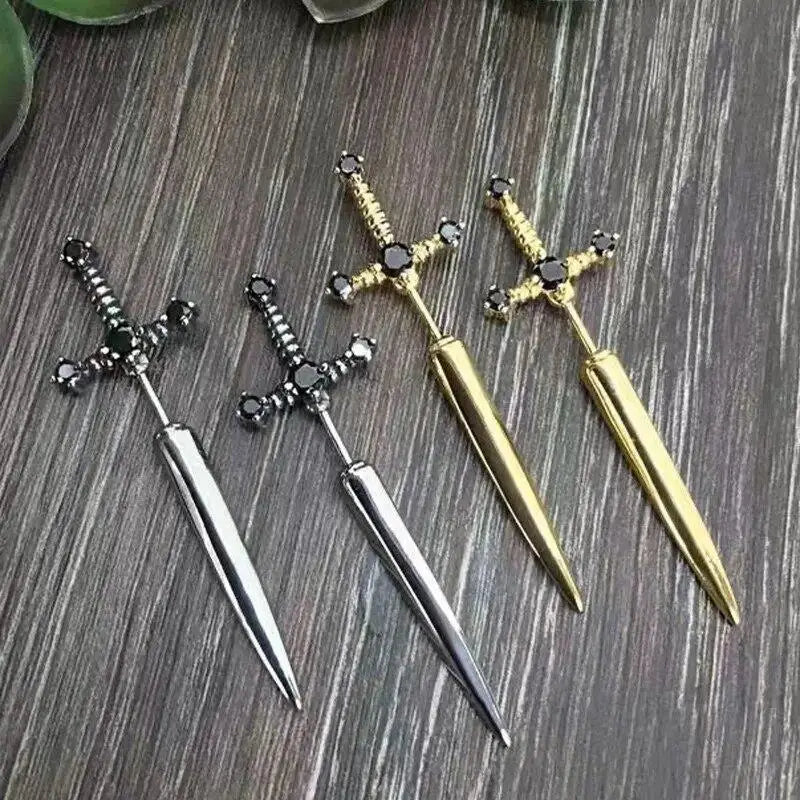 New Gothic Kinitial Sword Earrings Vintage Cool Punk Crystal Ear Jacket Goth Dagger Earrings Jewelry Gift For Women
