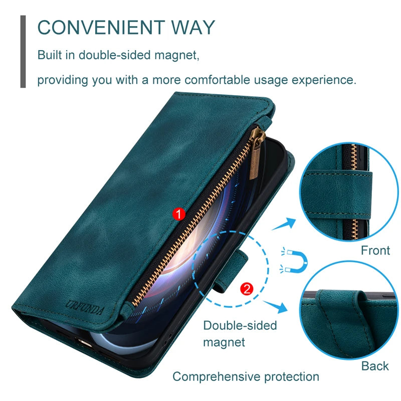 Zipper Wallet Case For Samsung Galaxy A11 A21S A01 A03 Core A23 5G A02 A02s A03s A04 A04e A04s A05 A05s Case Leather Flip Cover