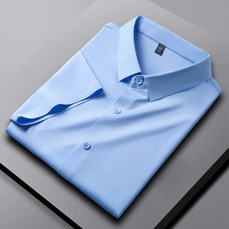 New Men's Business Casual Short Sleeved Solid Color Shirt Wrinkle Resistant Wrinkle Free Comfortable All Season Versatile Top