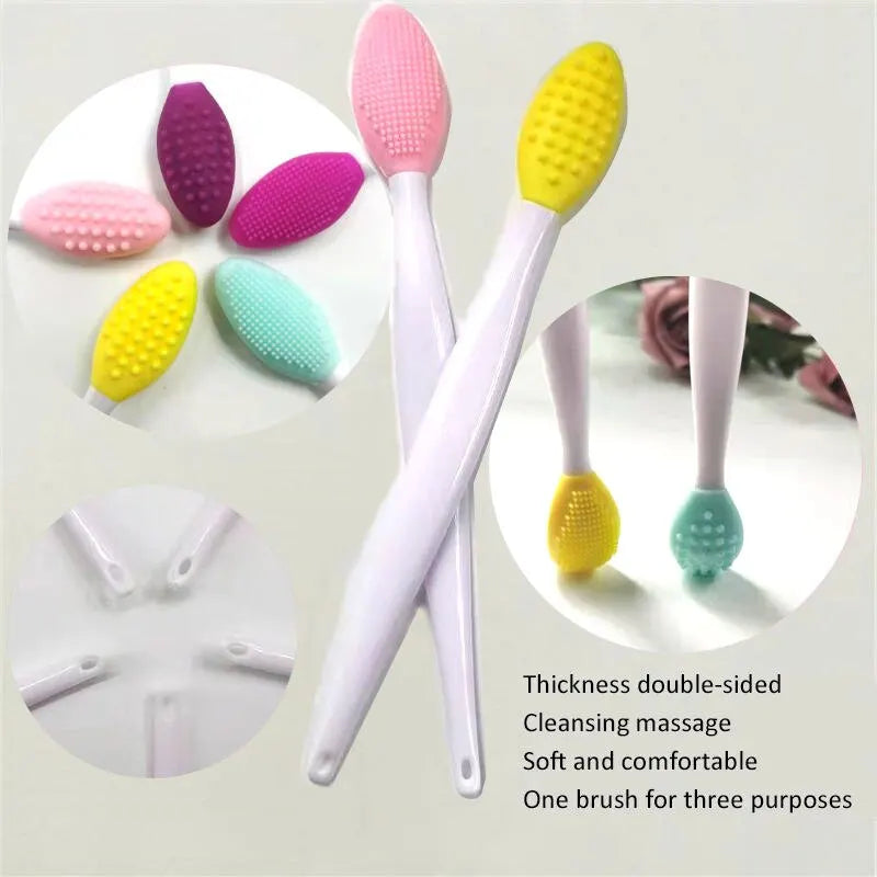 Skin Care Lip Exfoliating Facial Cleansing Face Scrub Nose Clean Brush Blackhead Remove Silicone Double-Sided Skin Care Tool