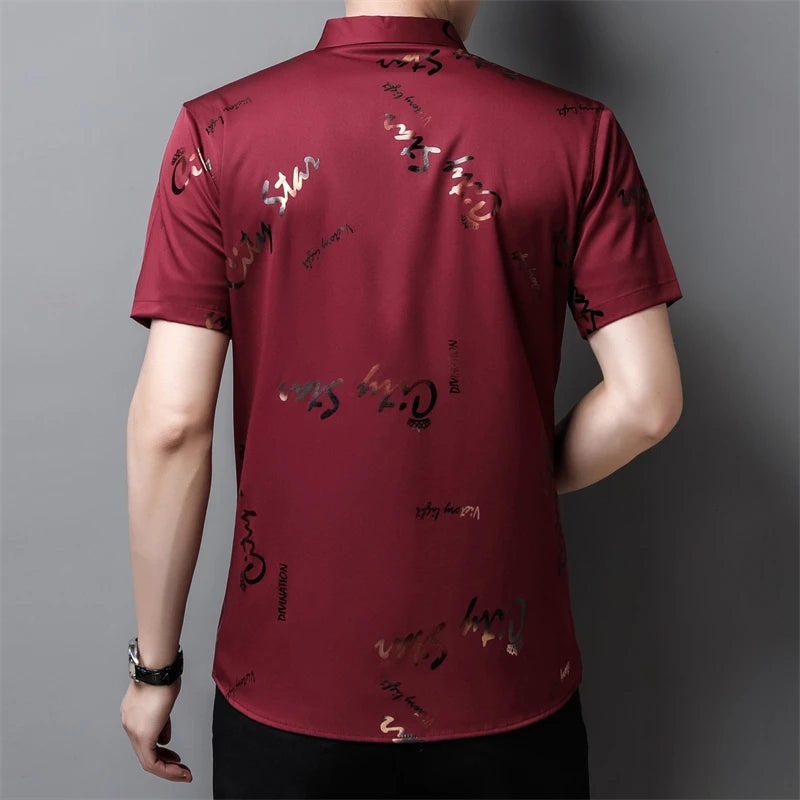 Men's Casual and Fashionable Short Sleeved Printed Shirt Wrinkle Resistant Business Top Without Ironing