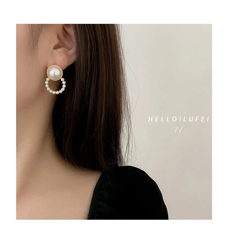 Simple Female Ear Clip Without Ear Hole Retro and Versatile Temperament Advanced Sense Minority Design Sense Pearl Earrings