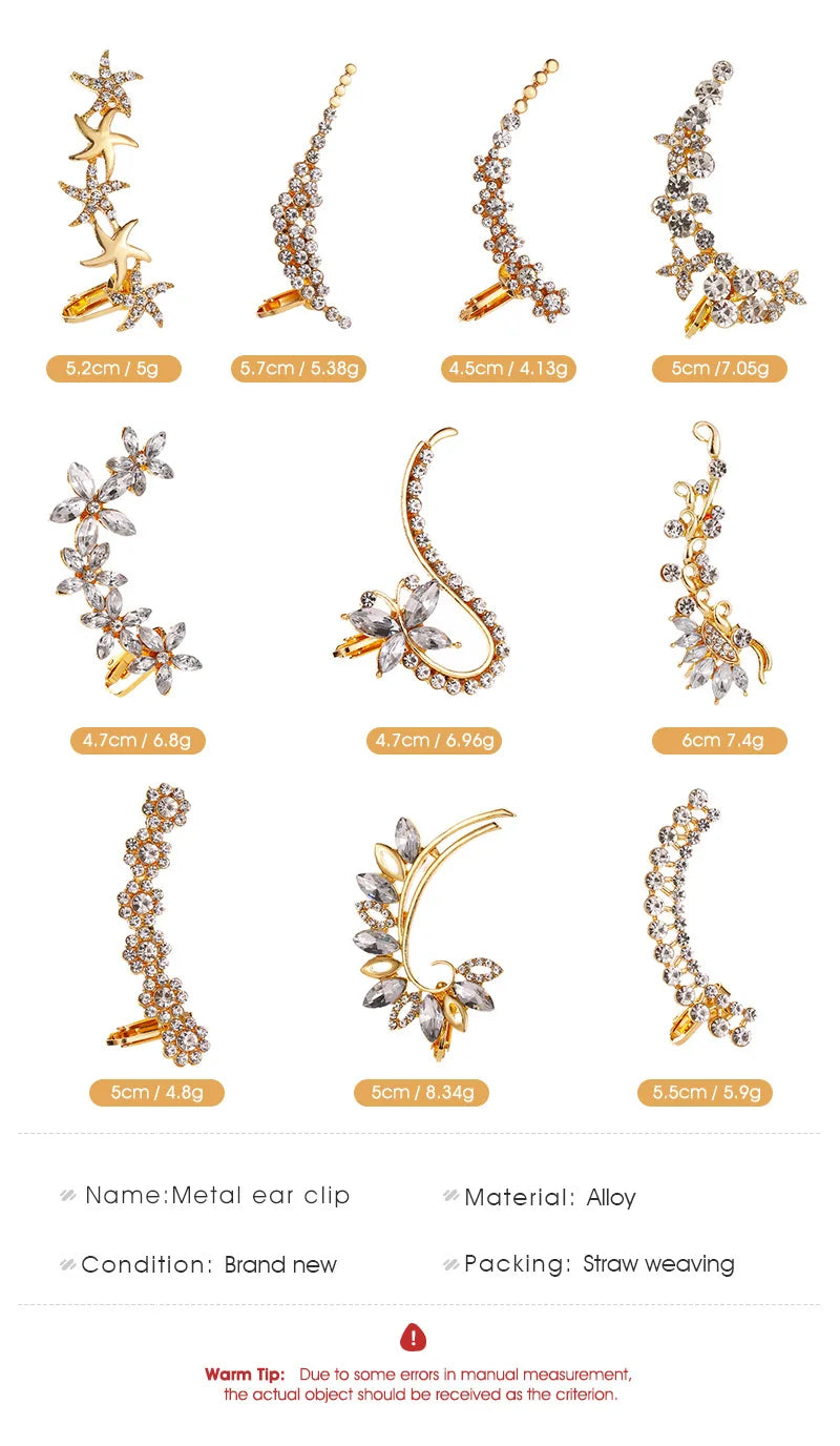 New Fashion Creative Crystal Rhinestone Stud Earrings For Women Wrap Ear Cuff Clip Earrings Girl Trendy Jewelry