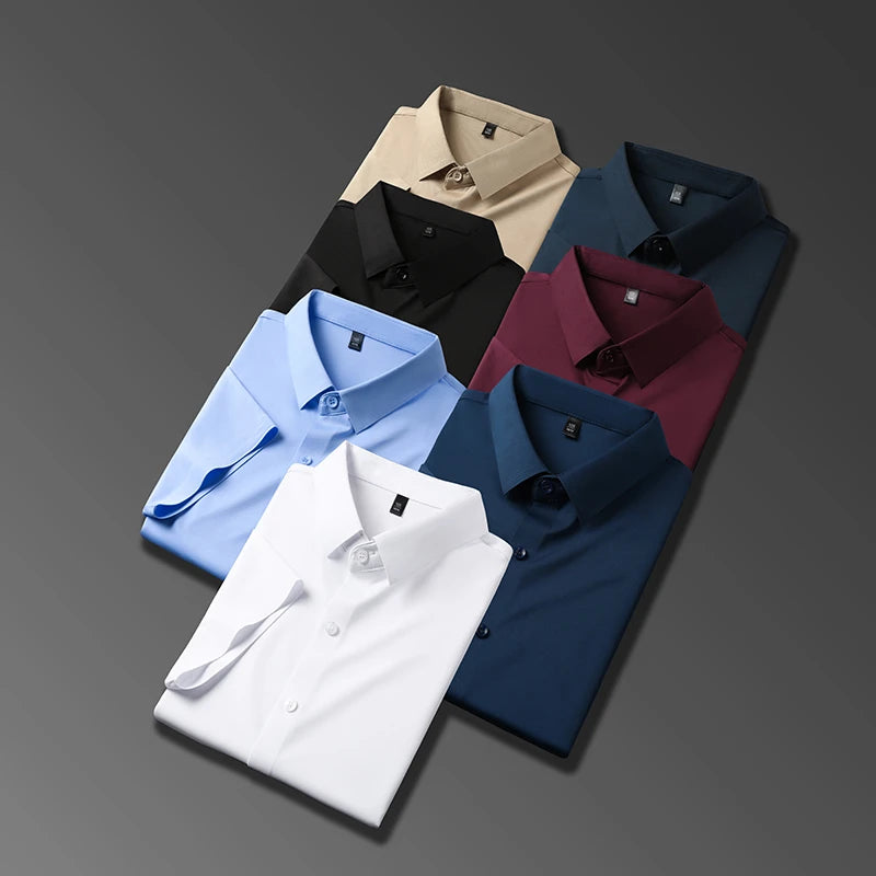 New Men's Business Casual Short Sleeved Solid Color Shirt Wrinkle Resistant Wrinkle Free Comfortable All Season Versatile Top