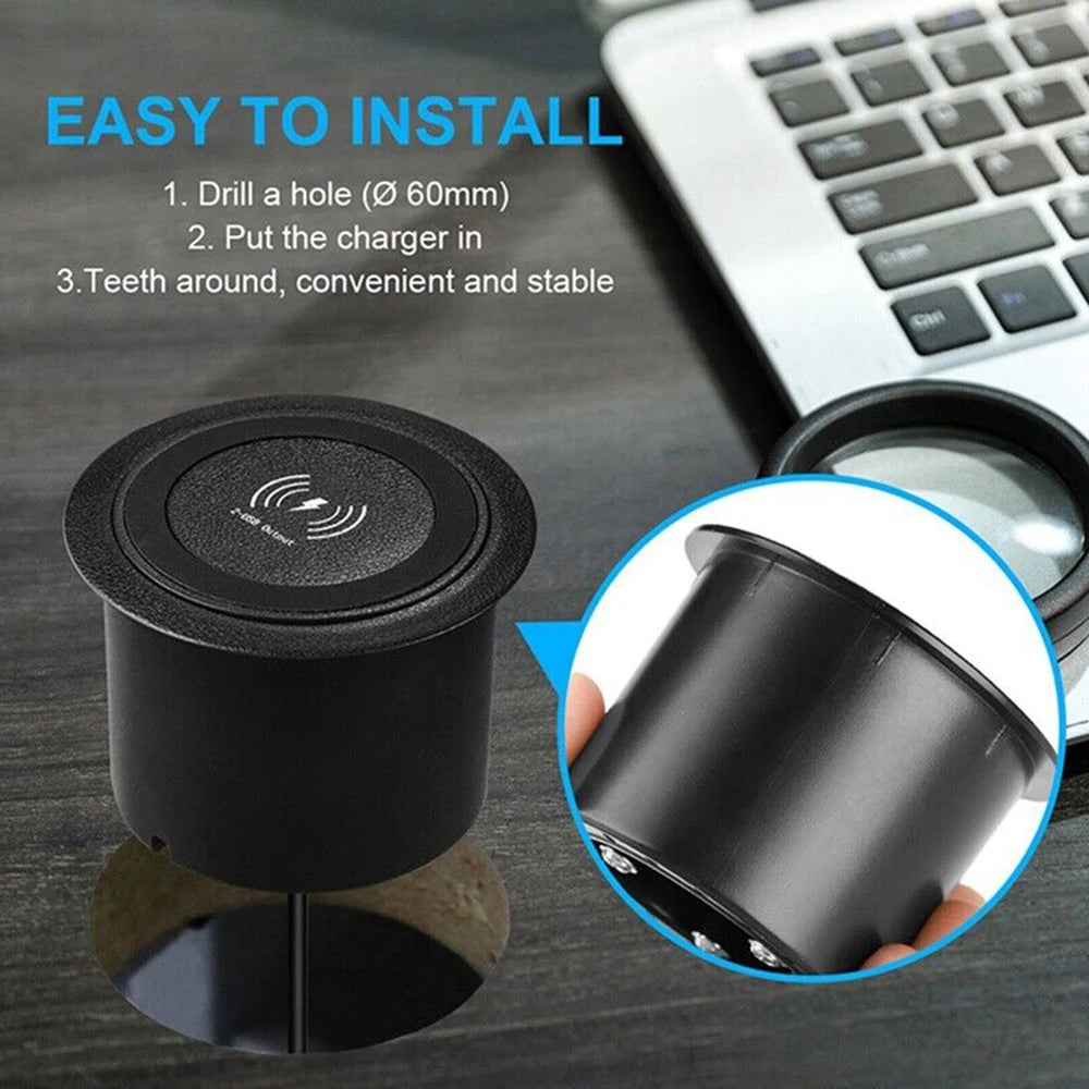 30W Wireless Charger Embedded Desktop Fast Wireless Charging For iPhone/Samsung/Huawei/Xiaomi Mobile Phone Dual USB