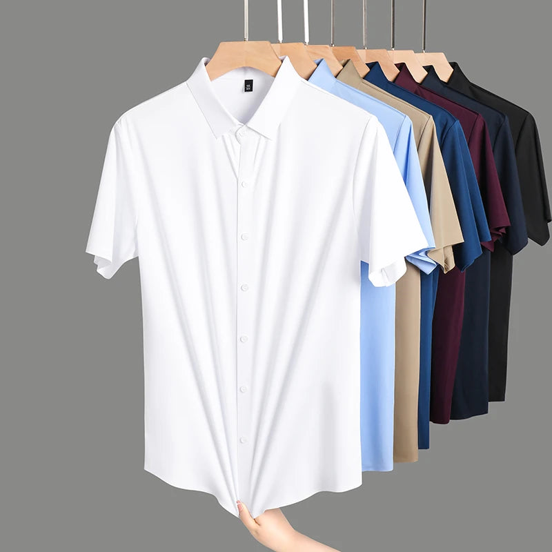 New Men's Business Casual Short Sleeved Solid Color Shirt Wrinkle Resistant Wrinkle Free Comfortable All Season Versatile Top