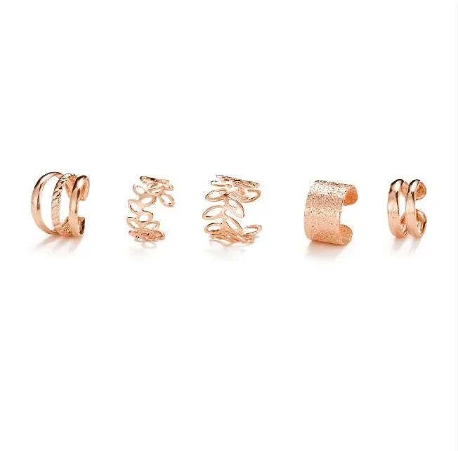 Fashion Gold Silver Color Leaves Clip Earrings for Women Men Creative Simple C Ear Cuff Non-Piercing Ear Clip Set Trendy Jewelry