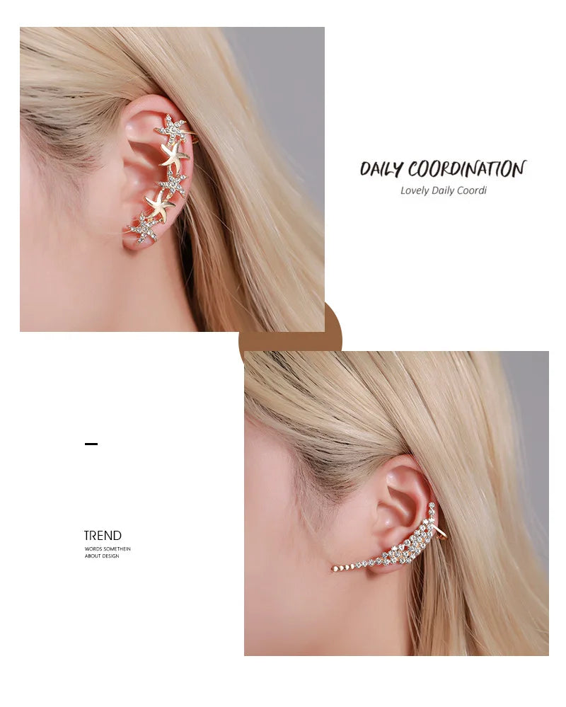 New Fashion Creative Crystal Rhinestone Stud Earrings For Women Wrap Ear Cuff Clip Earrings Girl Trendy Jewelry